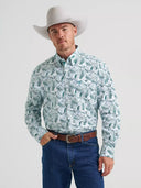 Wrangler Men's George Strait™ Long Sleeve Button Down One Pocket Aqua Paisley Shirt