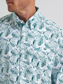 Wrangler Men's George Strait™ Long Sleeve Button Down One Pocket Aqua Paisley Shirt