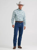Wrangler Men's George Strait™ Long Sleeve Button Down One Pocket Aqua Paisley Shirt