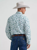 Wrangler Men's George Strait™ Long Sleeve Button Down One Pocket Aqua Paisley Shirt