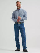 Wrangler Men's George Strait Performance Blue Fan Button Down Shirt