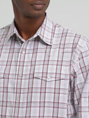 Wrangler Men's Wrinkle Resist Long Sleeve Pewter Western Snap Plaid Shirt