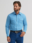 Wrangler Men's Wrinkle Resist Long Sleeve Western Snap Plaid Bold Blue Shirt