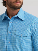 Wrangler Men's Wrinkle Resist Long Sleeve Western Snap Plaid Bold Blue Shirt