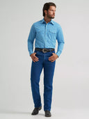 Wrangler Men's Wrinkle Resist Long Sleeve Western Snap Plaid Bold Blue Shirt