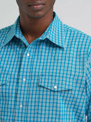 Wrangler Men's Wrinkle Resist Long Sleeve Western Snap Rich Teal Plaid Shirt