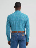 Wrangler Men's Wrinkle Resist Long Sleeve Western Snap Rich Teal Plaid Shirt