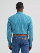 Wrangler Men's Wrinkle Resist Long Sleeve Western Snap Rich Teal Plaid Shirt