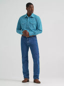 Wrangler Men's Wrinkle Resist Long Sleeve Western Snap Rich Teal Plaid Shirt