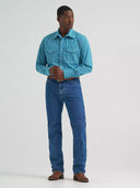 Wrangler Men's Wrinkle Resist Long Sleeve Western Snap Rich Teal Plaid Shirt