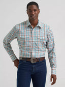 Wrangler Men's Wrinkle Resist Long Sleeve Western Snap Turquoise Plaid Shirt