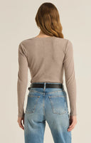 Z Supply Ladies Heather Taupe Sirena Rib LS Tshirt