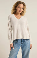 Z Supply Ladies Light Oatmeal Wildur Cloud V-Neck LS Top