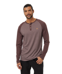 Ten Tree Mens Elkwood Heather/Deep Mahogany Heather Treeblend Classic Henley Longsleeve