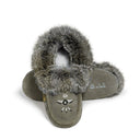 Laurentian Chief Ladies Grey Orlon Padded Sole Beaded Fur Trim Slipper