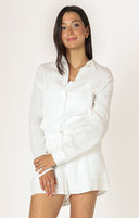 Dex Ladies Off White LS Textured Button Up Blouse