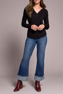 Tribal Ladies Black Henley Top w/Buttons