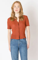 Dex Ladies Burnt Orange Clasp Closure Polo Top