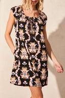 Tribal Ladies Tea Rose SS Dress w/Tie Front