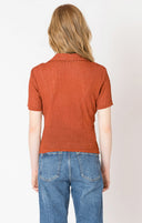 Dex Ladies Burnt Orange Clasp Closure Polo Top