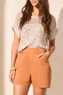Tribal Ladies Pinecone Pull On Short w/Hem Slits