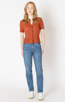 Dex Ladies Burnt Orange Clasp Closure Polo Top