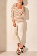 Tribal Ladies Desert Sand Stripe 3/4 Sleeve Wide Crewneck Top