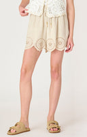 Dex Ladies Neutral Linen Eyelet Pull On Shorts