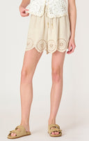 Dex Ladies Neutral Linen Eyelet Pull On Shorts