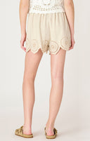 Dex Ladies Neutral Linen Eyelet Pull On Shorts