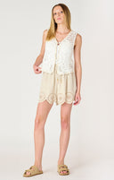 Dex Ladies Neutral Linen Eyelet Pull On Shorts