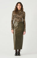 Dex Ladies Cheetah Print LS High Neck Draped Top