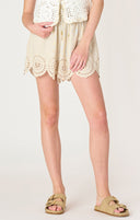 Dex Ladies Neutral Linen Eyelet Pull On Shorts