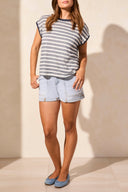 Tribal Ladies Jet Blue Cap Sleeve Top w/Back Buttons