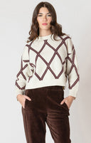 Dex Ladies Cream/Cocoa Diamond Check Sweater