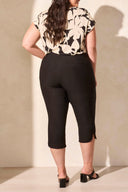 Tribal Ladies Black Size Inclusive Flatten It Pull On Capri w/Slits