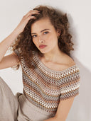 Apricot Ladies Coral Hand Knit Crochet Stripes Top