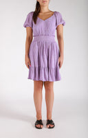 Dex Ladies Lavender Etched Floral Smocked Waist Dress