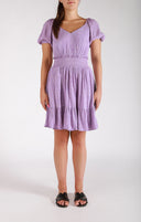 Dex Ladies Lavender Etched Floral Smocked Waist Dress