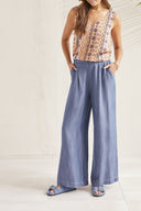 Tribal Ladies Dk Chambray Flowy Pull On Wide Leg Pant w/Pockets