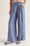 Tribal Ladies Dk Chambray Flowy Pull On Wide Leg Pant w/Pockets