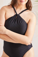 Tribal Ladies Black Flatten It Twist Halter Swimsuit