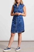 Tribal Ladies Ocean Blue Printed Sleeveless Denim Dress w/Rushing