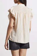 Tribal Ladies French Oak Mixed Media  Blouse w/Frill Sleeve