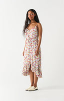 Dex Ladies Rainbow Multi Floral Ruffle Hem Button Down Midi Dress