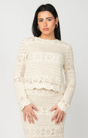 Dex Ladies Oatmeal Scallop Hem Crochet Top
