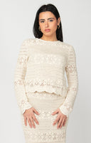 Dex Ladies Oatmeal Scallop Hem Crochet Top