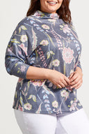 Tribal Ladies Blue Jay Size Inclusive Drop Shoulder Funnel Neck Top