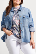 Tribal Ladies Blue Jay Size Inclusive Drop Shoulder Funnel Neck Top