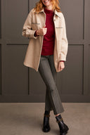 Tribal Ladies Tan LS Button Front Coat w/Blanket Stitching